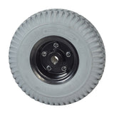 10x3 (3.00-4, 260x85) Foam-Filled Rear Wheel Assembly for the Merits Pioneer 3 & Pioneer 4, featuring a smooth black rim and solid, flat-free tire.