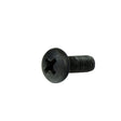 M4-.7x10 mm Black Pan Head Machine Screw (SCRPPH1163/SCRPPH1050) close-up, showcasing its cross-shaped head and black metal body, essential for various Pride Mobility scooter and power chair assemblies.