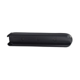 Long Black Armrest Pad for Merits and Rascal Power Chairs, featuring a rectangular shape with a round button and multiple holes for attachment, suitable for various Merits and Rascal models.