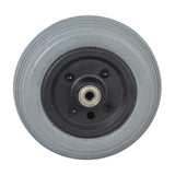 Front Caster Wheel Assembly for Rascal 320 power chair, featuring a smooth-riding ribbed tread, black hub, and visible bearings. Foam-filled for flat-free dependability.