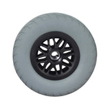 Rear Wheel Assembly for the Merits Mini Coupe (S539) Mobility Scooter, featuring a black rim and solid tire with directional tread, suitable for left or right side configurations.