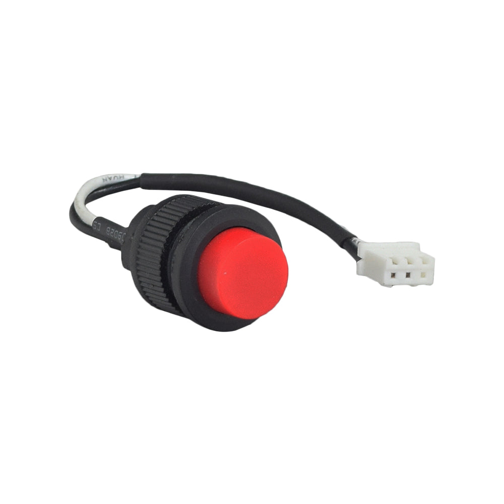 Hazard Light Switch for the Merits Pioneer 3, 4, & 10 Mobility Scooters featuring a red push-button with pre-installed wire harness and connector, designed for easy On/Off control enhancing rider safety.