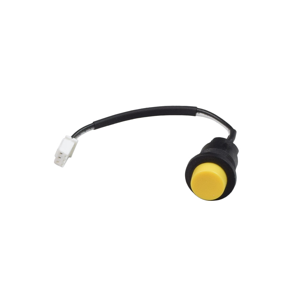 Horn Button for the Merits Pioneer 3 (S131/S1312/S1313) mobility scooter, featuring a yellow button with a white cable, designed for dashboard console integration with a 2-wire harness.