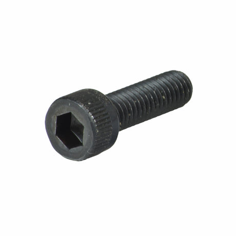 M6-.1x20 mm Black Allen Socket Machine Bolt (SCRSHCS1192) with a hexagon head, shown in close-up detail highlighting its threaded body and precise design for securing scooter tiller-mounted baskets.