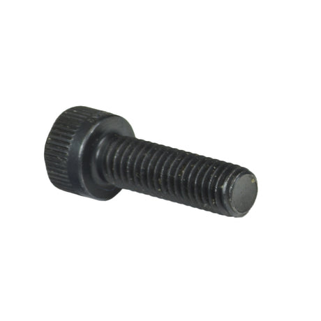 M6-.1x20 mm Black Allen Socket Machine Bolt (SCRSHCS1192) with a matching nut, shown in a close-up to highlight its metal construction and threading detail.