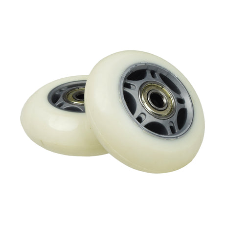 68 mm Wheels with Bearings for Razor RipStik® RipSter, RipStik® RipSter DLX, & Sole Skate (Set of 2), featuring a pair of white wheels with metal centers, ready to mount.