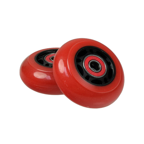 64 mm Caster Wheels for the Razor PowerWing (Set of 2), showcasing two wheels equipped with size 608 ABEC-5 bearings, designed for easy replacement on Razor PowerWing scooters.