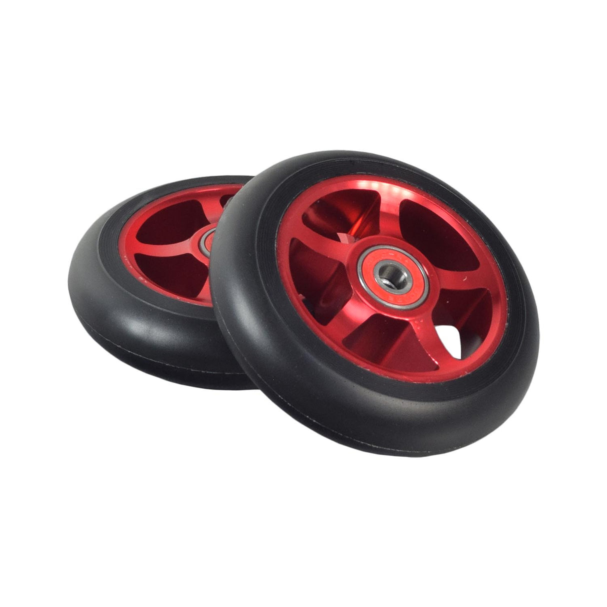 100 mm Pro Kick Scooter Wheel with 5-Spoke Core (Set of 2), featuring strong aluminum alloy and pre-installed 608 ABEC-9 bearings, ideal for lightweight, high-performance scooting.