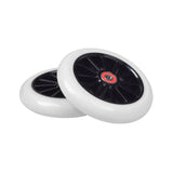 125 mm Front Wheels for the Radio Flyer Color FX EZ Glider Kick Scooter (Set of 2). The image shows a pair of white scooter wheels with bearings installed, designed for stability and safety.