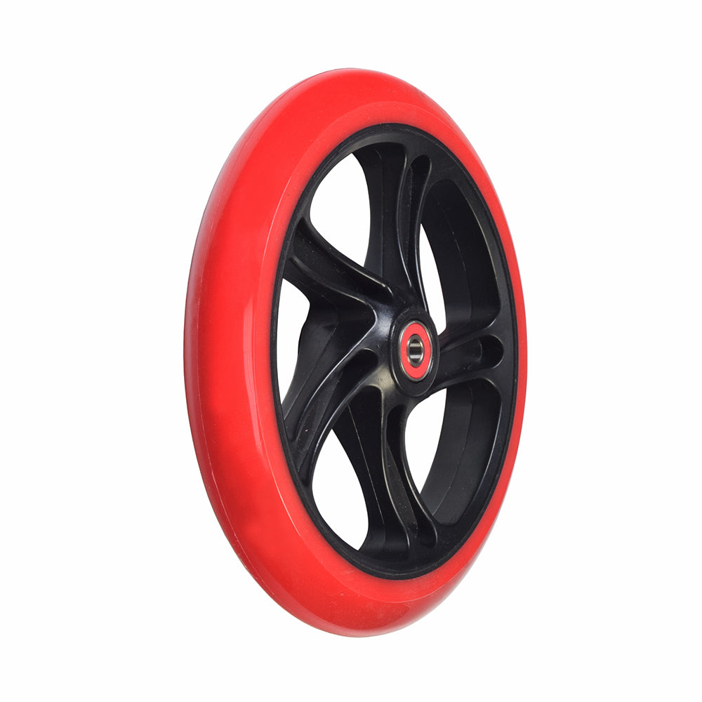 200 mm Wheel for the Razor A5 Lux & Carbon Lux Kick Scooter featuring a red rim and black tire, designed for enhanced compatibility and distinctive flair with various scooter models.