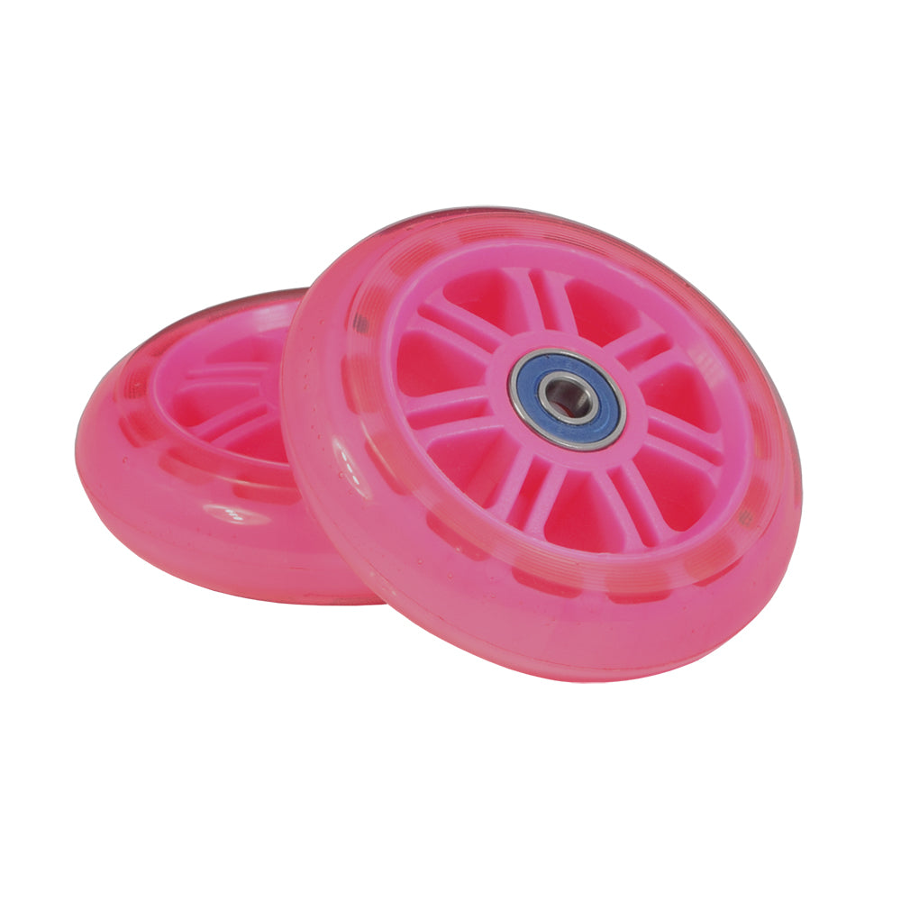 98 mm Razor A Kick Scooter Wheels with Bearings (Set of 2), featuring two round, durable polyurethane wheels with ABEC-5 bearings, designed to enhance the look and performance of various Razor scooters.