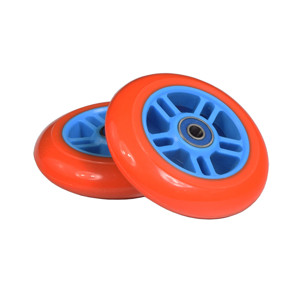 98 mm Razor A Kick Scooter Wheels with Bearings (Set of 2), showing close-up of two durable polyurethane wheels with integrated ABEC-5 bearings, compatible with various Razor models.