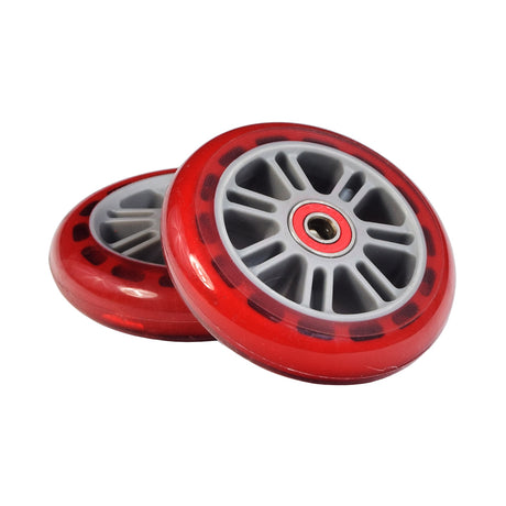 98 mm Razor A Kick Scooter Wheels with Bearings (Set of 2), showing a close-up of two durable polyurethane wheels with integrated ABEC-5 bearings, suitable for various Razor Kick Scooter models.