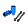 Kick Scooter Stunt Pegs & Axle Bolts (Set of 2) showing blue metal cylindrical pegs with black screws, designed for enhancing scooter tricks and stunts.