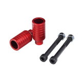 Kick Scooter Stunt Pegs & Axle Bolts (Set of 2) shown as red cylindrical metal pegs with black screws, designed to enhance tricks and stunts on pro or freestyle kick scooters.