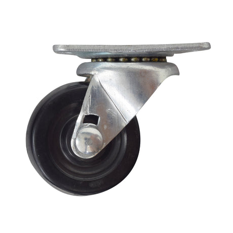 Front Inline Caster Wheel for the Razor Crazy Cart (W25143499149), showcasing a metal wheel with a black rubber tire, designed as a compatible replacement part.