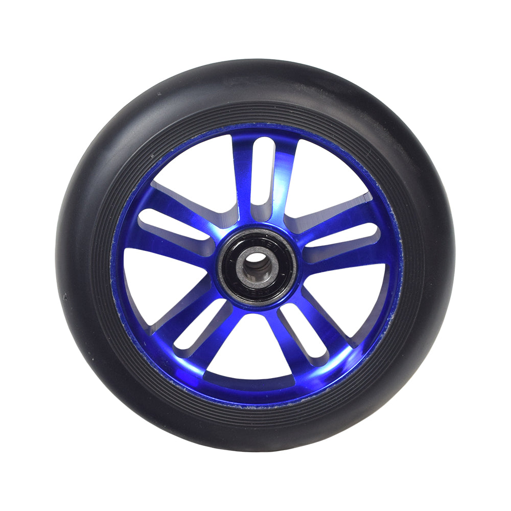 110 mm Wheel for the AO Quadrum 2 Kick Scooter featuring a 5-spoke design, blue rim, and durable lightweight core. Ideal for enhanced strength and performance, sold individually for mix and match options.