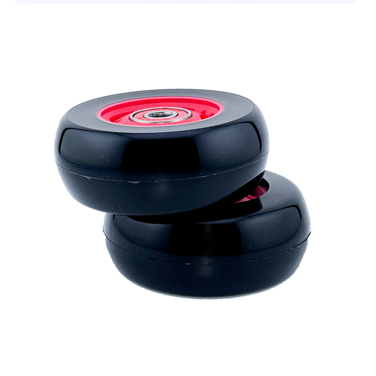 76 mm x 30 mm Caster Wheels for the Razor Crazy Cart (V7+), Crazy Cart DLX (V1+), Crazy Cart Shift (V1+), & Crazy Cart XL (V3+) (Set of 2) showing a close-up of the black wheel with red rim.