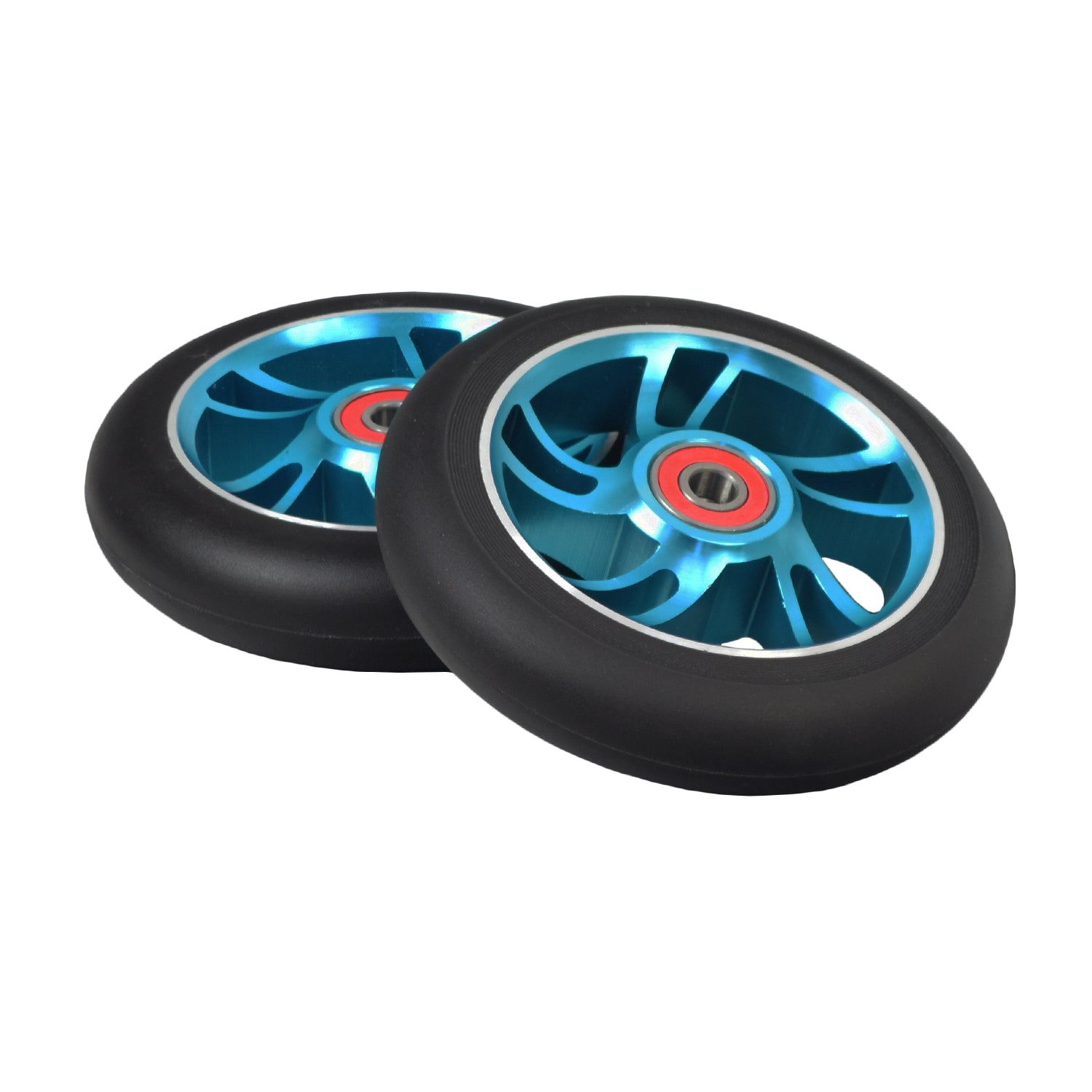 110 mm AlveyTech 5-Spoke Curved Pro Kick Scooter Wheels (Set of 2), featuring a robust 5-spoke design, perfect for enhancing strength and durability for professional scooter riders.