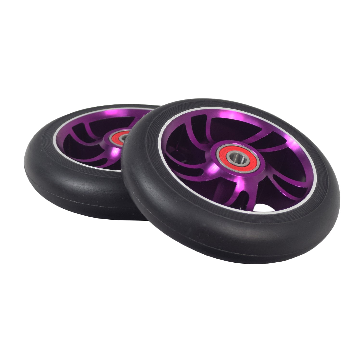 110 mm AlveyTech 5-Spoke Curved Pro Kick Scooter Wheels (Set of 2) with a sleek double 5-spoke design, showcasing robust construction ideal for professional scooter riders seeking strength and durability.