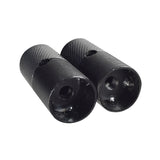 Black Stunt Pegs for the Mongoose Expo Freestyle Scooter (Set of 2) shown in close-up, featuring sturdy black metal cylinders designed to support adult weight, suitable for front or rear axle mounting.