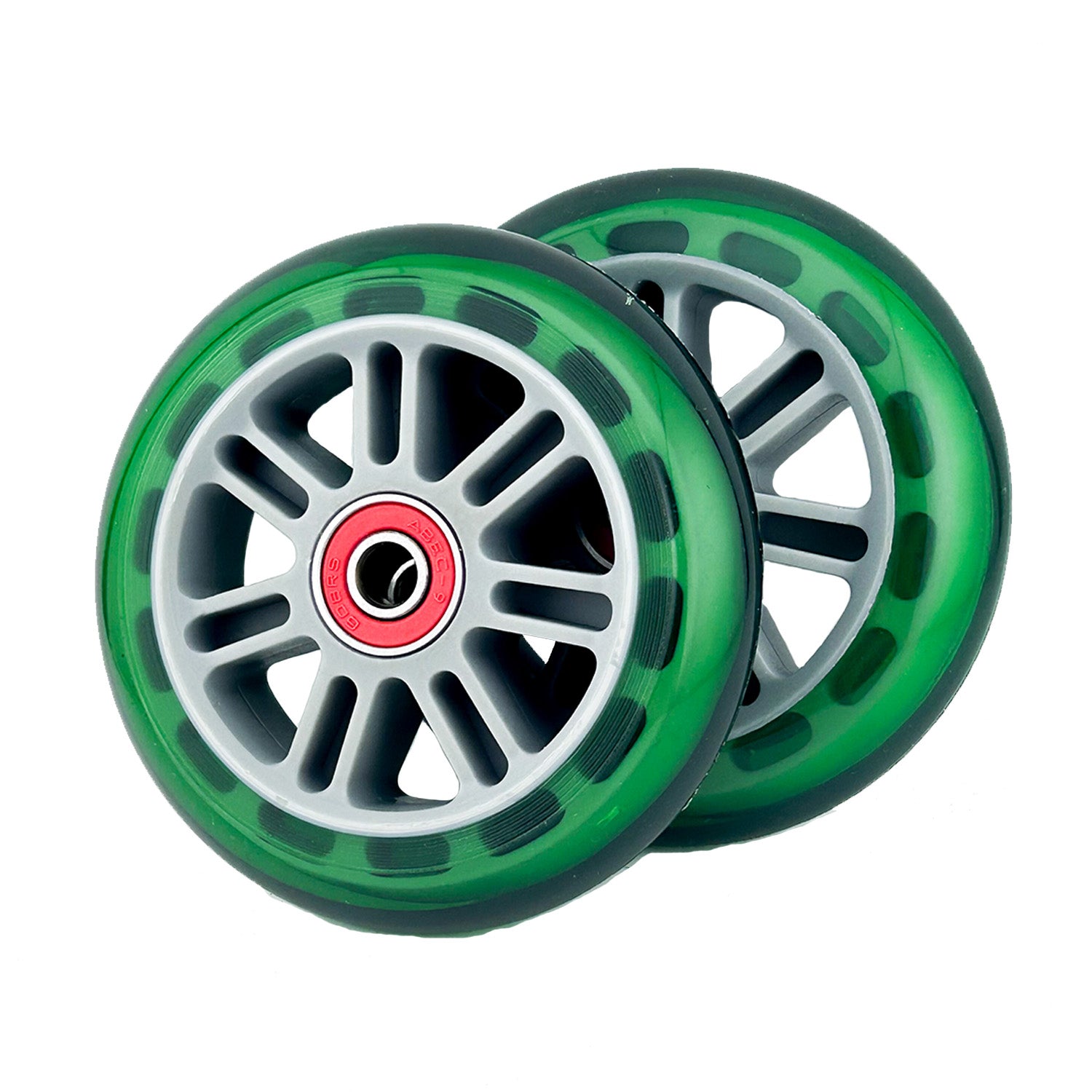 98 mm Razor A Kick Scooter Wheels with Bearings (Set of 2) – close-up of two durable polyurethane wheels with included ABEC-5 bearings, compatible with various Razor Kick Scooter models.