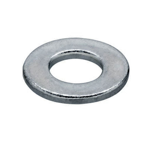 M8 Zinc-Plated Flat Washer, a close-up of a metal ring, showcasing its smooth, circular design and zinc-plated finish, essential for secure fastening with M8 bolts or machine screws.