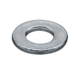 M8 Zinc-Plated Flat Washer, a close-up of a metal ring, showcasing its smooth, circular design and zinc-plated finish, essential for secure fastening with M8 bolts or machine screws.