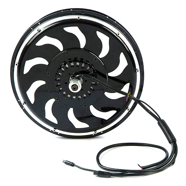 24 Volt 200 Watt - 48 Volt 400 Watt Magic Pie 2 Open Voltage Electric Bike Hub Motor with Internal Controller - Rear Mount, featuring a black circular design with visible wiring.