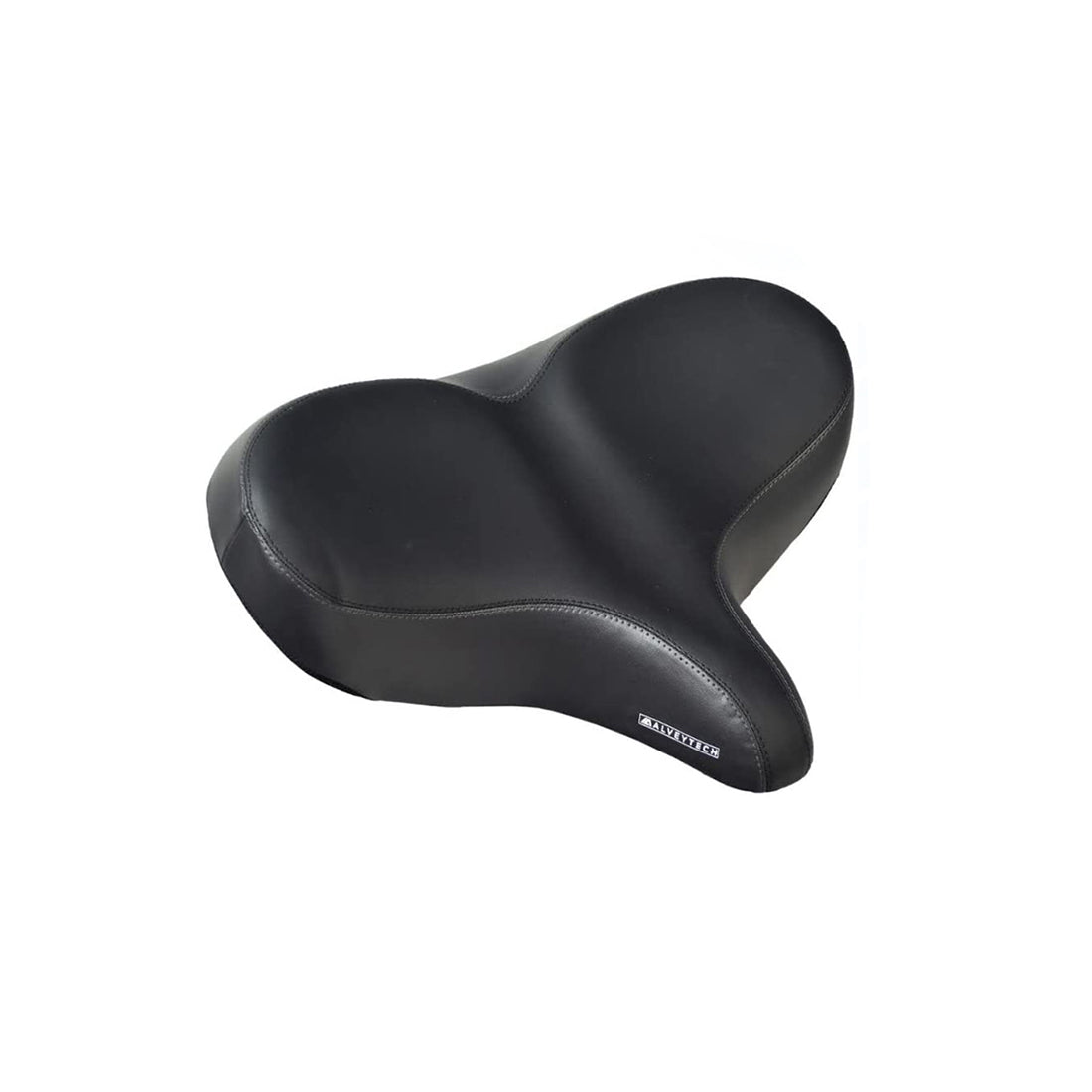 Oversized Extra Wide Cruiser Saddle Seat for Bikes & Scooters featuring plush black leather with stitching, designed for enhanced comfort on various bike styles, including beach cruisers and stationary exercise bikes.