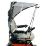 Maximum Protection Weatherbreaker Canopy for Scooters & Power Chairs, featuring transparent side curtains and a sturdy frame, providing full coverage and protection for the user.