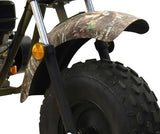 Camouflage Front Fender for the Massimo Warrior 200 (MB200) Mini Bike, showcasing a close-up of the rugged, synthetic rubber tire tread, designed to protect and enhance the bike's front end.