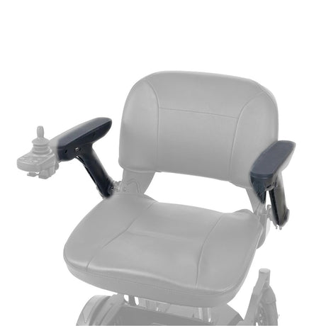 Left and right seat arms (MBS-0025, MBS-0026) shown in color on the Golden Buzzaround CarryOn GP130, rest of the chair greyed out