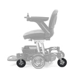 Side view of the Golden Buzzaround CarryOn GP130 with the front and rear MBW-0036 caster wheels in color, rest of the chair greyed out