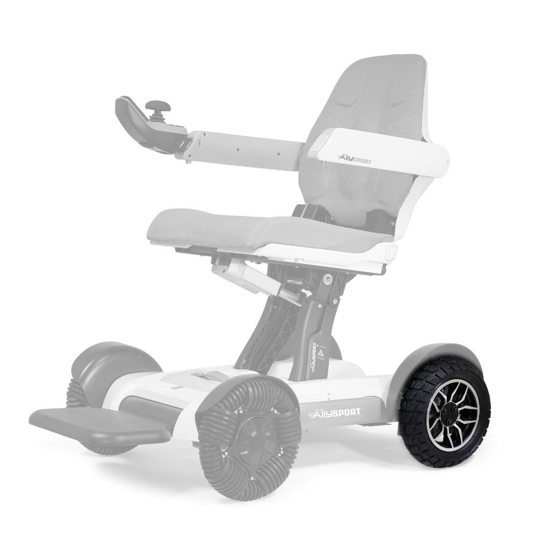 MBW-0042 left pneumatic drive wheel shown in color on the Golden Ally Sport GP305, rest of the chair greyed out