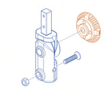 Parts diagram of the Pride MEC1705499 upper and lower tiller pivot assembly and adjustment knob for the Pride Revo 2.0