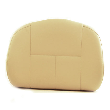 Medium-Back Deluxe Contour Black Vinyl 16 Seat Back for Pride Scooters, Jazzy, and Jet Power Chairs, shown in a close-up of its contoured, beige leather surface, highlighting its stitching and texture.