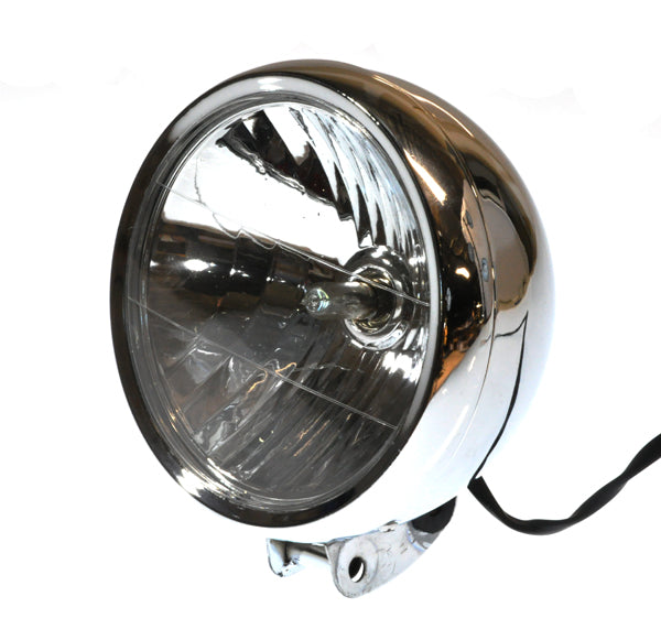 Close-up of the Metal Headlight Assembly for Baja Mini Bike MB165 (Baja Heat, Mini Baja, Baja Warrior), showcasing intricate metal detailing and headlight design elements.