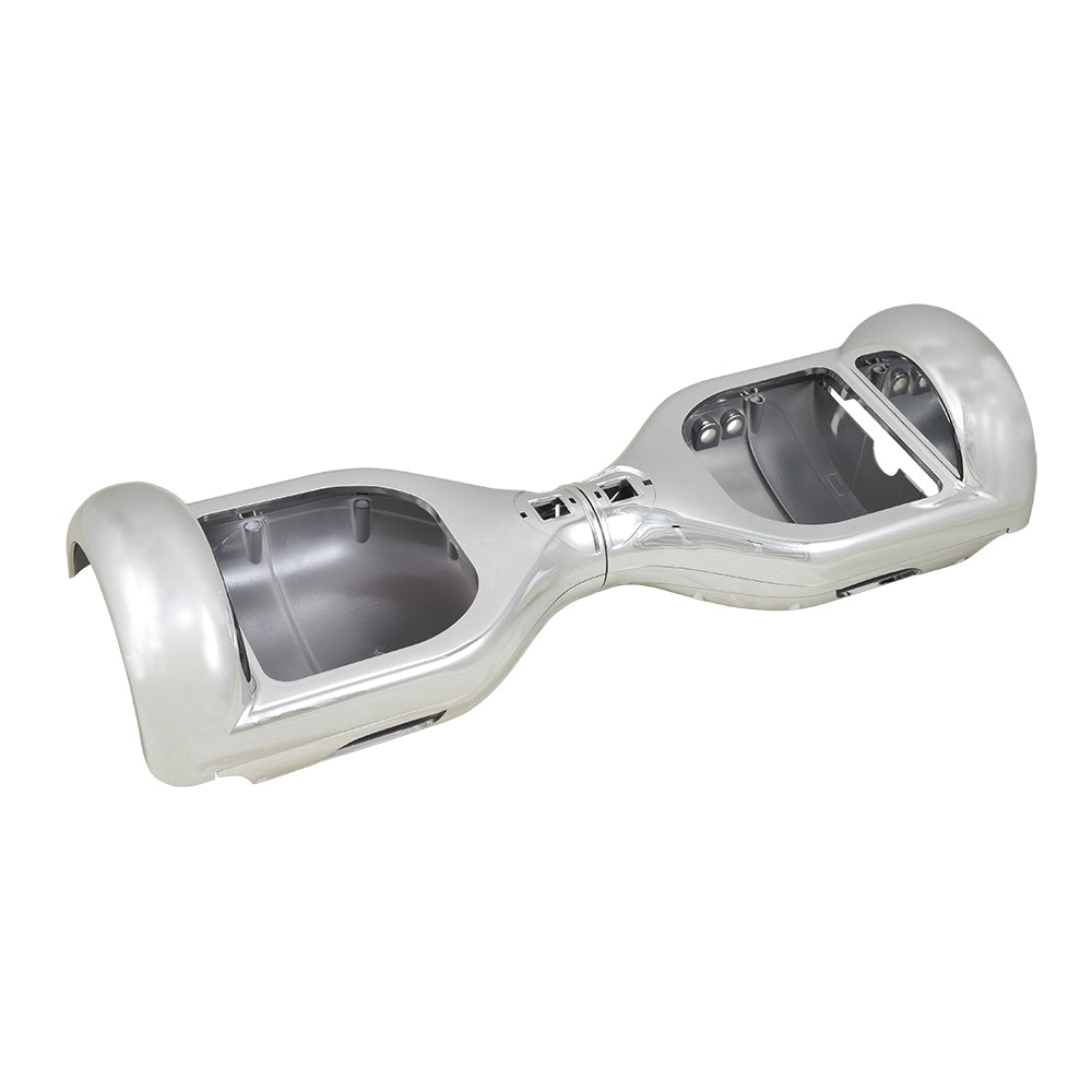 Metallic Color Body Panel Set for Self Balancing Hoverboards, featuring shiny chrome-like panels, includes two upper and two lower panels designed to replace or upgrade worn hoverboard parts.