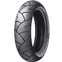 Michelin 120/70-12 Pilot Sport SC Performance Scooter Tire, showcasing a close-up view of its black tread and robust design, suitable for enhanced steering, braking, and handling on midsize scooters.