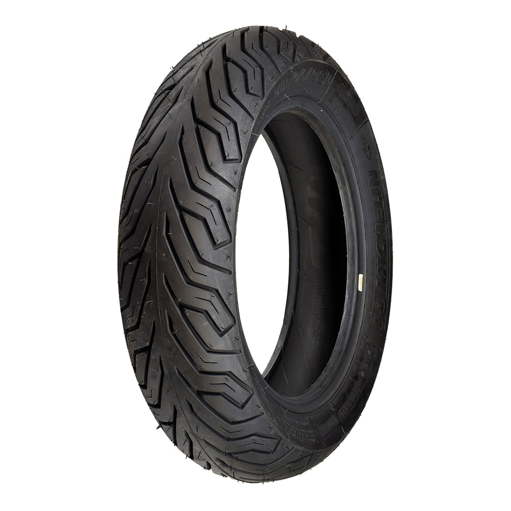 Michelin 130/70-12 City Grip Reinforced Scooter Tire, featuring a detailed tread pattern for enhanced handling and water evacuation, designed for large-displacement touring scooters with superior durability and puncture protection.