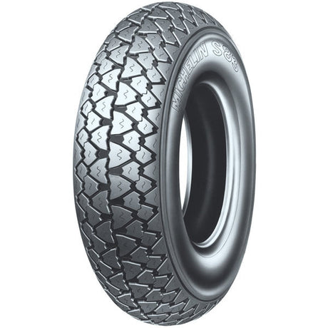 Michelin 3.00-10 S83 Retro Scooter Tire, close-up of the tread pattern, highlighting its durable construction and classic styling, ideal for vintage scooters from brands like Vespa and Yamaha.