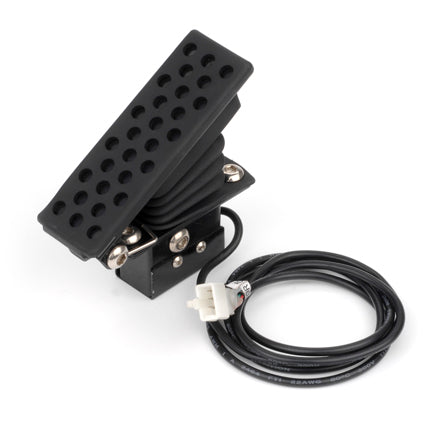 Minimoto Go-Kart Accelerator Pedal Assembly featuring a black pedal with multiple holes, attached to a black wire and cable, suitable for precise control and smooth acceleration.