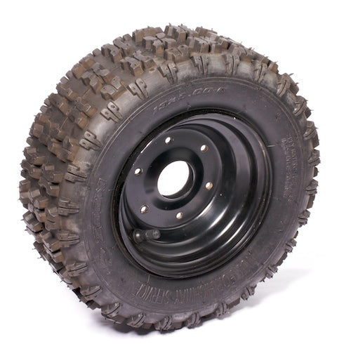 13x5.00-6 Minimoto Jeep Dune Buggy Rear Wheel Assembly featuring a tubeless tire with treads and a matching black rim.