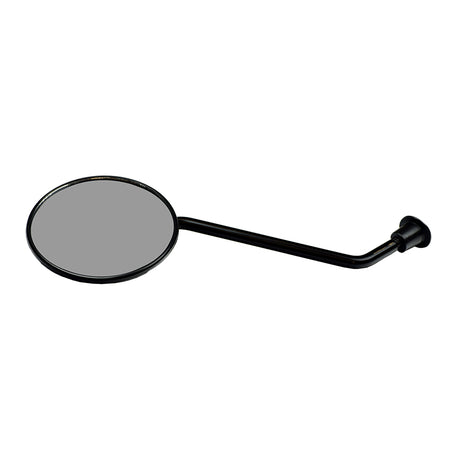 Rear View Mirror for Pride Mobility Scooters, featuring a circular design with a long adjustable arm, suitable for left or right mounting. Ideal for enhancing safety and convenience on various Pride models.