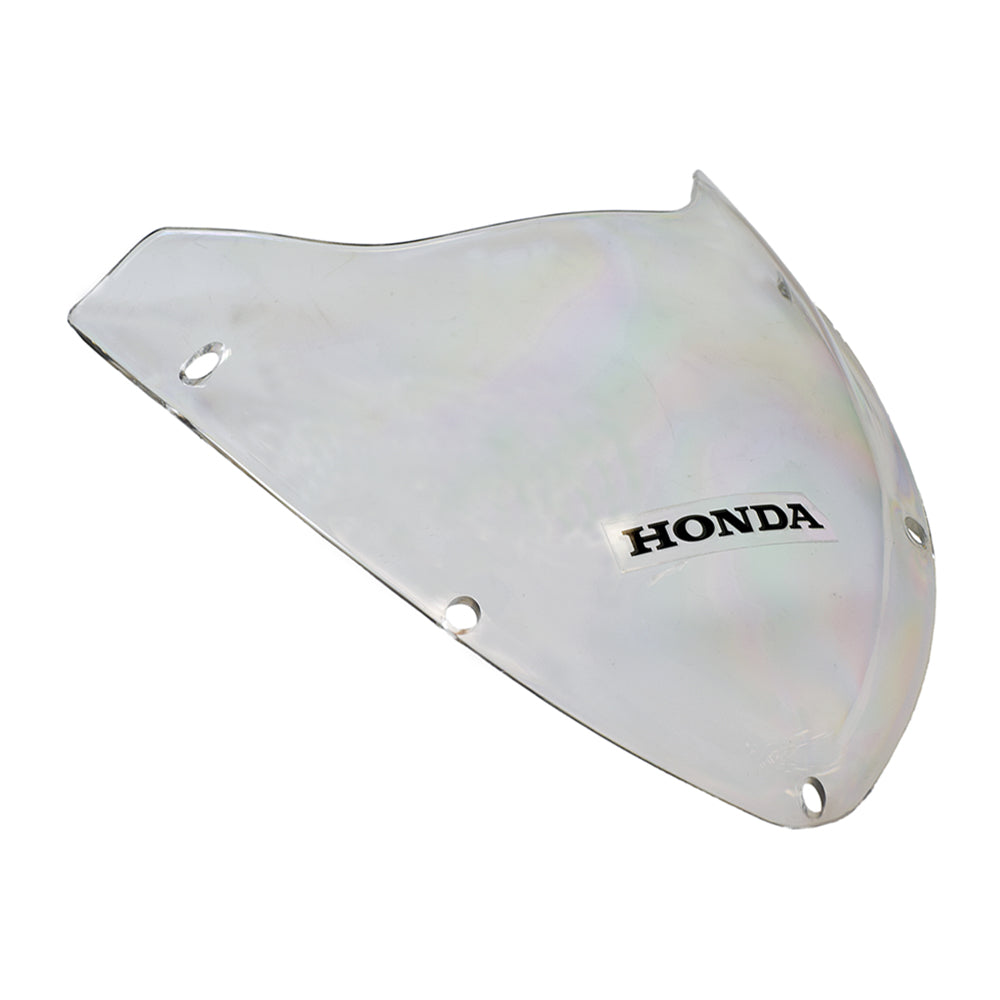 Minimoto Sport Racer Windshield: A clear plastic windshield with a logo, designed for the Minimoto pocket bike.