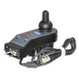 MKIV A Joystick Controller with Speed Potentiometer for Invacare Power Chairs, featuring a black device with a plug and a close-up view of the machine's round neck.