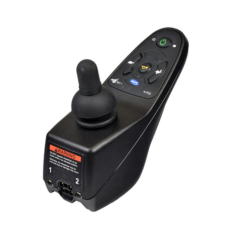 3-Key MK6i SPJ+ with PSS (SPJAP) Joystick Controller for Invacare Pronto M61 and TDX SP, featuring a black remote control with a ball joystick and green power button, ideal for power seating adjustments.