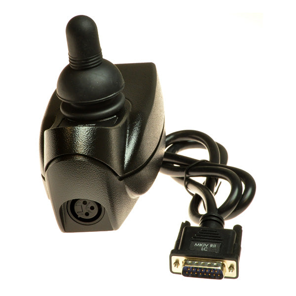 MKIV RII Joystick for Invacare Pronto Power Chairs, featuring a black cable with a plug, essential for specific Pronto models. Ensure compatibility with your existing joystick before ordering.