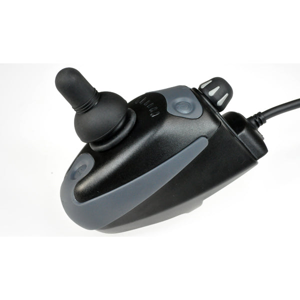 Reconditioned MKV CSPJ Joystick for Invacare At'm, At'm QT, and P9000 XDT Power Chairs, featuring a black and grey device with a cord, close-up view of controls.